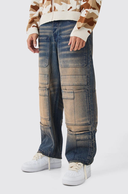 Multi-pocket baggy cargo jeans