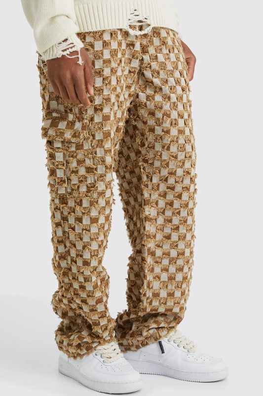 Wide-leg pants with check pattern